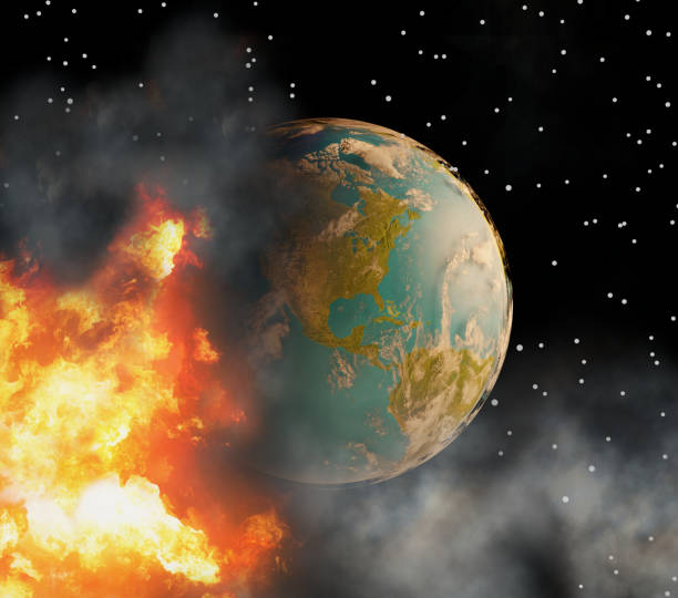 istock state of emergency with world globe with fire flames and smoke 3d-illustration. elements of this image furnished by NASA 1023613124