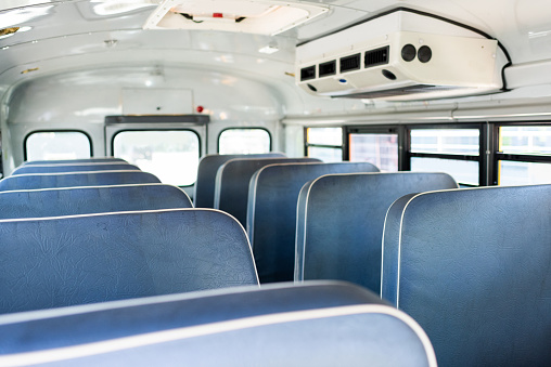 interior of traditional school bus with air condition
