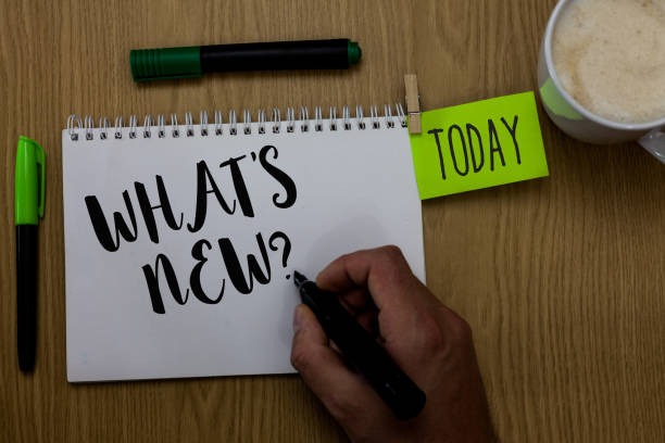 istock Writing note showing What s is New question. Business photo showcasing Asking about latest Updates Trends Happening News Man holding marker notebook clothepin reminder wooden table cup coffee 1023623762