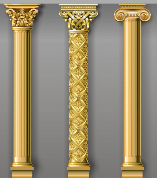 illustrazioni stock, clip art, cartoni animati e icone di tendenza di set di colonne d'oro classiche in stili diversi - pattern baroque style vector ancient