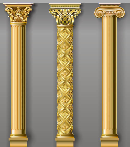 набор классических золотых колонн в разных стилях - pattern baroque style vector ancient stock illustrations