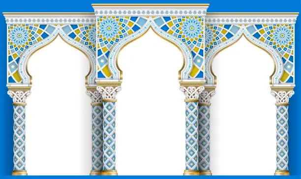 Vector illustration of Eastern arch of the mosaic. Carved architecture