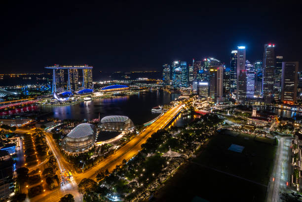 Night scene at Marina Bay Singapore city stock photo