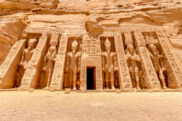 The temple of Hathor and Nefertari, dedicated to the goddess Hathor and Ramesses II's queen, Nefertari, at Abu Simbel, Egypt. The temple of Hathor and Nefertari, dedicated to the goddess Hathor and Ramesses II's queen, Nefertari, at Abu Simbel, Egypt, Africa rameses ii stock pictures, royalty-free photos & images