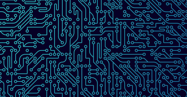 Computer Digital Background Circuits circuit board blue background. cyborg stock illustrations