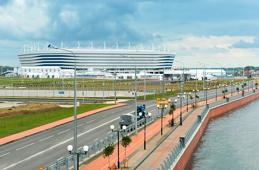 Kaliningrad, Russia, 23 June 2018, the football stadium for the world Cup, the Baltic arena stadium in Kaliningrad, on the Pregolya river