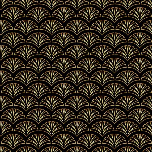 Vector illustration of Art Deco Golden palmette seamless vector pattern