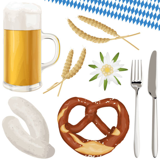 коллекция объектов октоберфест - munich beer garden veal sausage upper bavaria stock illustrations