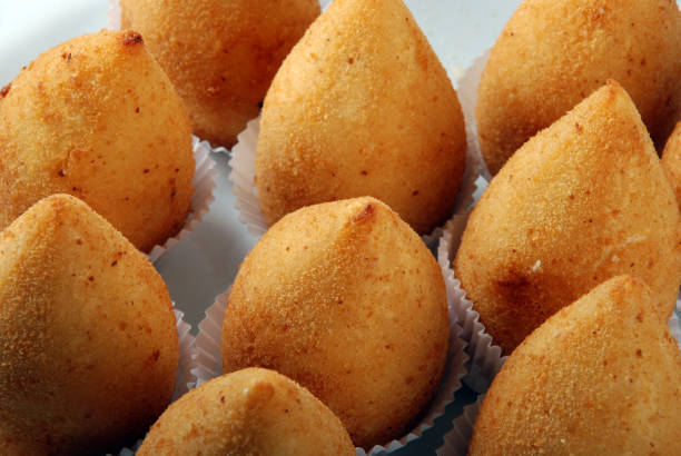 brazilian snacks, coxinha - breadcrumb navigation imagens e fotografias de stock