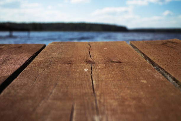 istock Pier close up over a blue water lake 1023697812