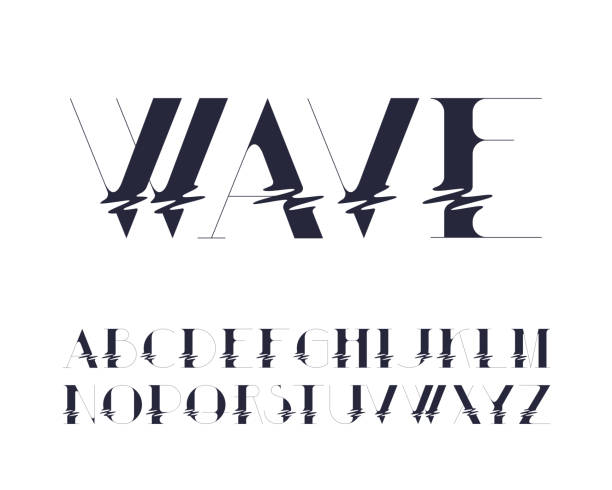 Wave glitch effect distorted english elegant typescript. Wave glitch effect distorted english elegant typescript. distorted font stock illustrations