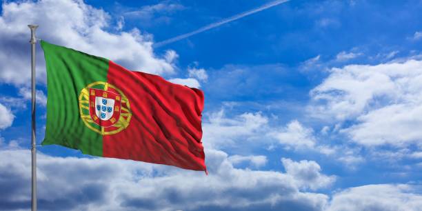 istock Portugal waving flag on blue sky. 3d illustration 1023715986