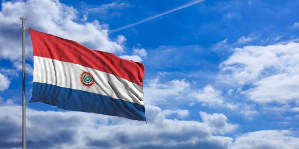 istock Paraguay waving flag on blue sky. 3d illustration 1023716002