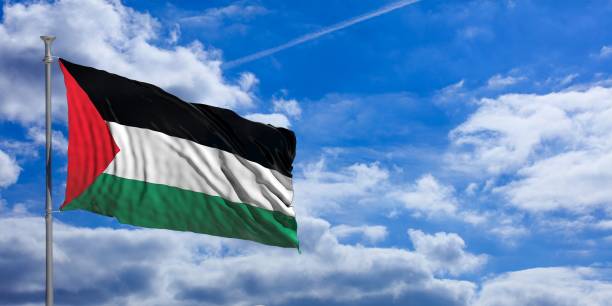 istock Palestine waving flag on blue sky. 3d illustration 1023716030