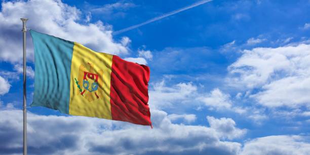 istock Moldova waving flag on blue sky. 3d illustration 1023716066
