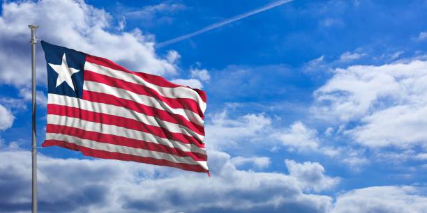 istock Liberia waving flag on blue sky. 3d illustration 1023716114