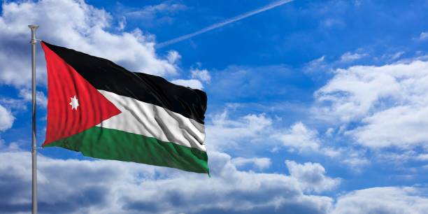 istock Jordan waving flag on blue sky. 3d illustration 1023716130