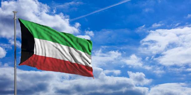 istock Kuwait waving flag on blue sky. 3d illustration 1023716132