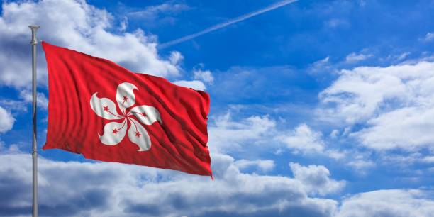istock Hong Kong waving flag on blue sky. 3d illustration 1023716298