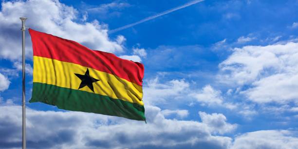 istock Ghana waving flag on blue sky. 3d illustration 1023716330