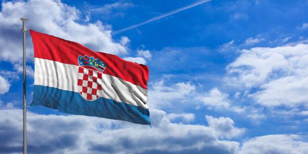 istock Croatia waving flag on blue sky. 3d illustration 1023716398