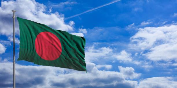 istock Bangladesh flag on a blue sky background. 3d illustration 1023716482