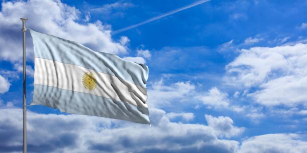 istock Argentina flag on a blue sky background. 3d illustration 1023716506