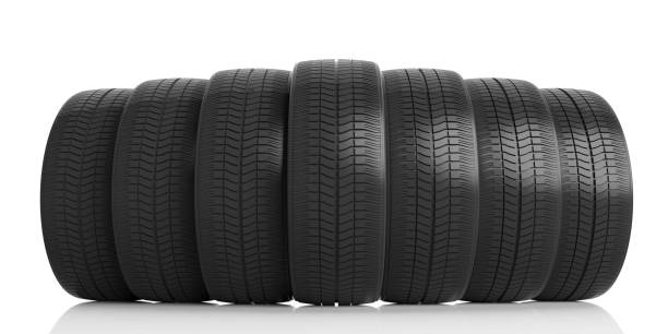 istock Car tires on white background. 3d illustration 1023716560