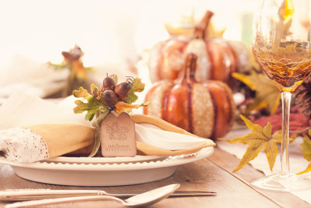 Thanksgiving holiday autumn place setting with place card