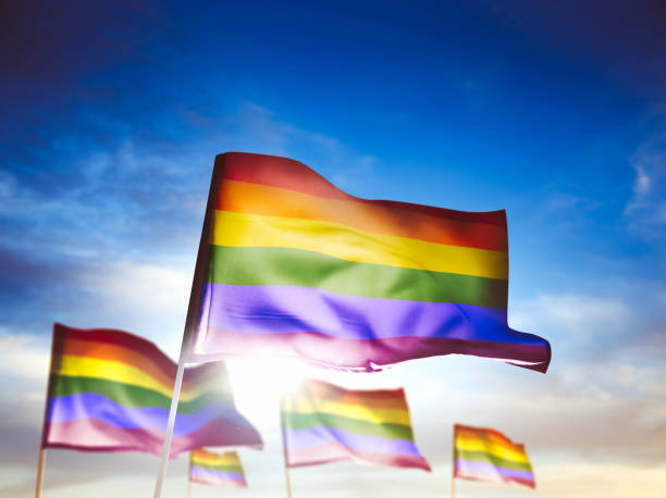 istock Gay flag waving with a bright sky 1023775204