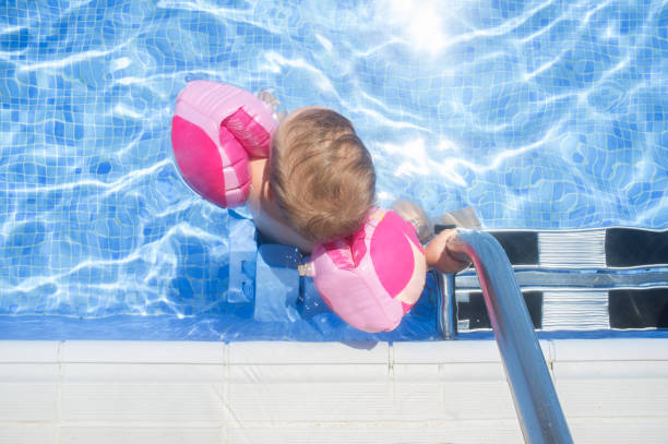 istock Little boy enjoying safety at swimming pool 1023787782