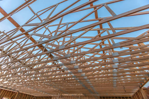 istock An open wooden rooftop with wooden beams 1023806788