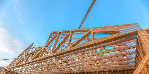 istock Wide angle upper roof of new constructed building 1023820514