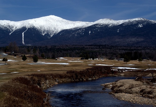 Mt. Washington, White Mountains New Hampshire.  Snow Capped Mountain in the Springtime.