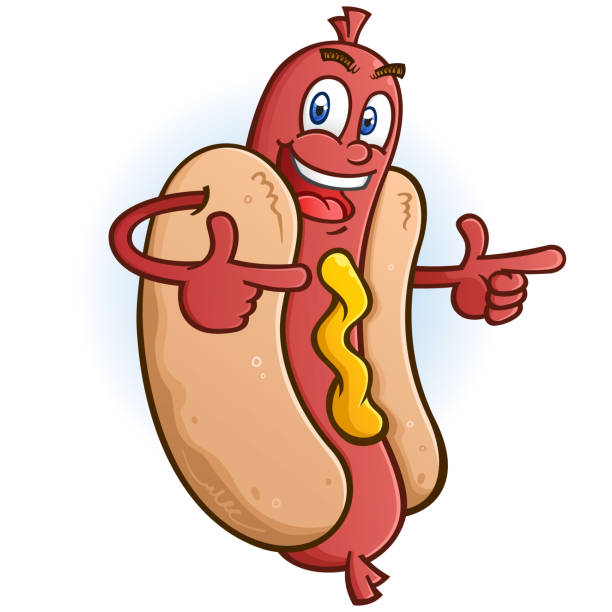 Hot Dog Cartoon Character Pointing Both Fingers vector art illustration