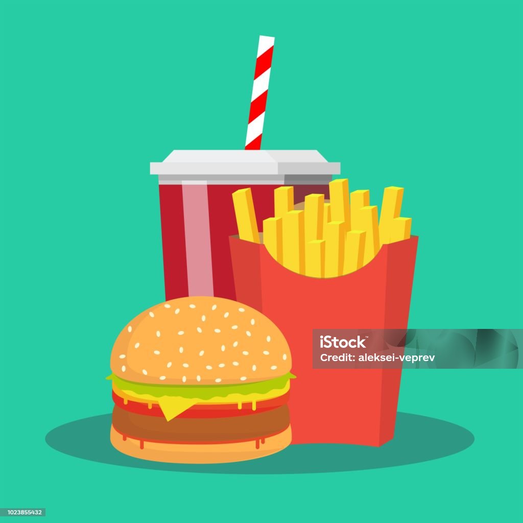 French fries, hamburger and soda takeaway vector illustration.fast food menu French fries, hamburger and soda takeaway . fast food menu. Stock flat vector illustration. French Fries stock vector
