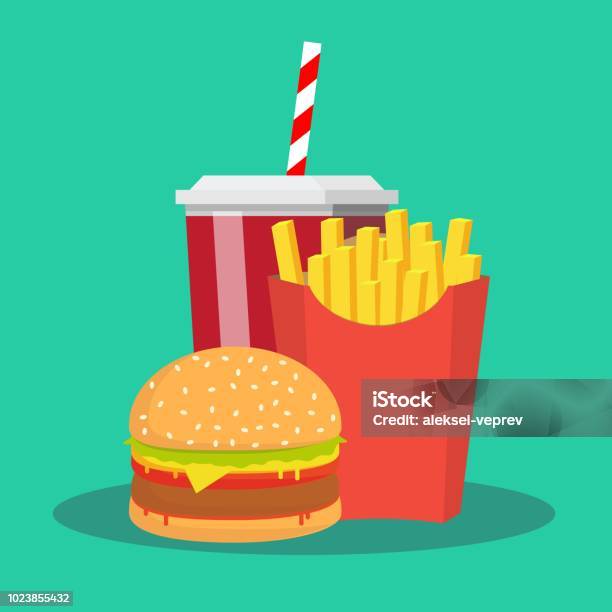 French Fries Hamburger And Soda Takeaway Vector Illustrationfast Food Menu Stock Illustration - Download Image Now