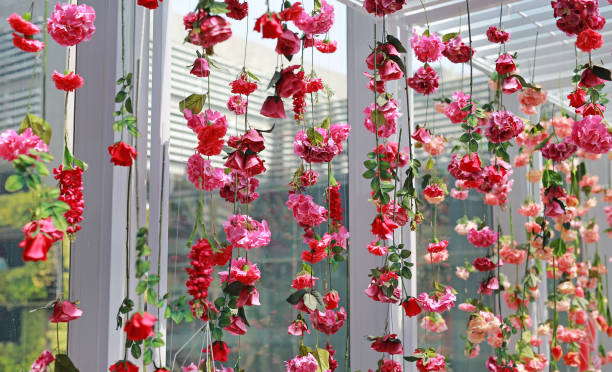 istock Beautiful Upside down pink flowers hanging background. 1023855660