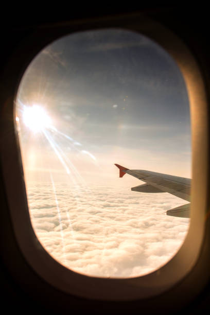 istock Wing of airplane in elluminator 1023858148