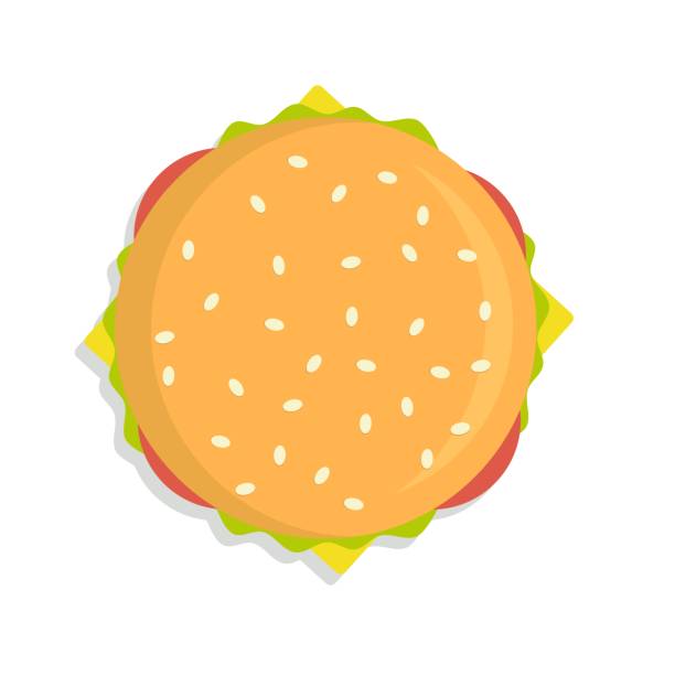 illustrazioni stock, clip art, cartoni animati e icone di tendenza di illustrazione vettoriale della visualizzazione superiore dell'icona burger - bun