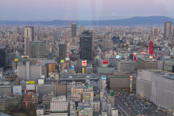 istock Top view, Osaka city lights night view, Japan 1023872666