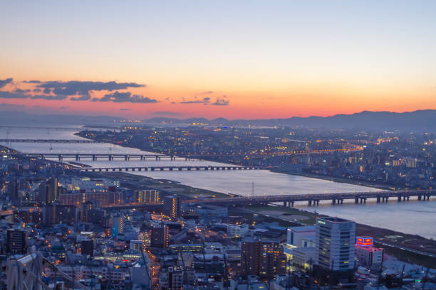 istock Top view, Osaka city lights night view, Japan 1023872872