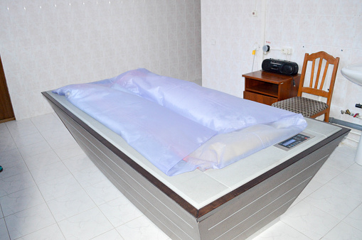 Room with massage water bed for medical massage improving health