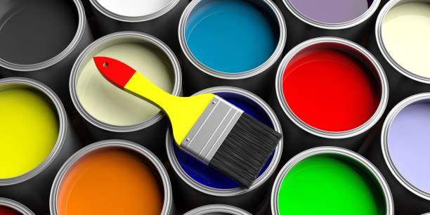 istock Colorful paint cans background, 3d illustration 1023882530