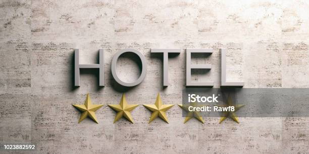 Hotel Sign On Marble Background 3d Illustration Stock Photo - Download Image Now - Hotel, Sign, Luxury Hotel