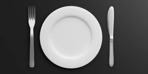 istock Place Setting isolated on black background. 3d illustration 1023882790