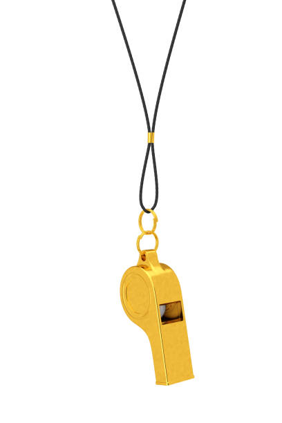 Soccer whistle hanging isolated on white background