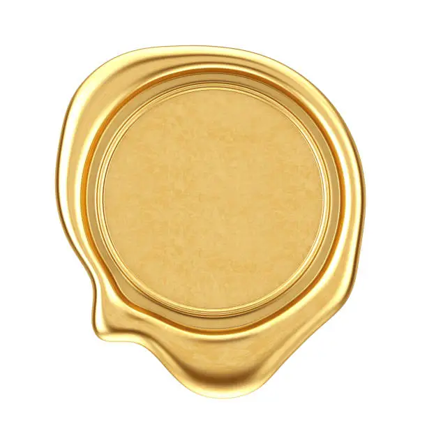 Gold Wax Seal with Blank Space for Your Design on a white background. 3d Rendering