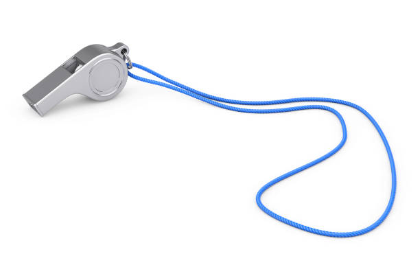 istock Classic Metal Coaches Whistle with Rope. 3d Rendering 1023888968