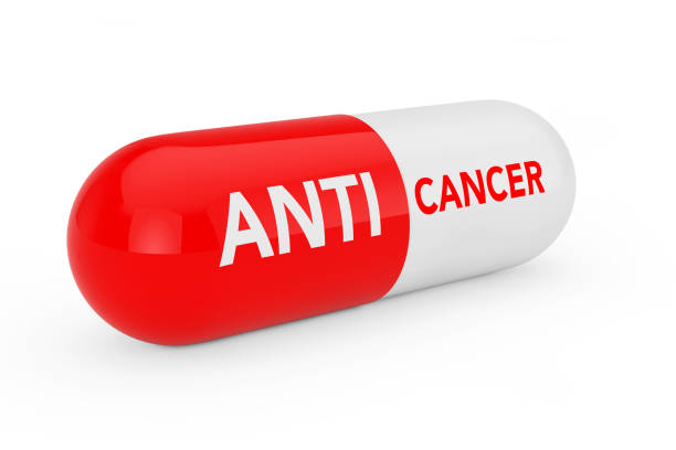 капсула таблетки с антиораком вздох. 3d рендеринг - anti cancer стоковые фото и изображения